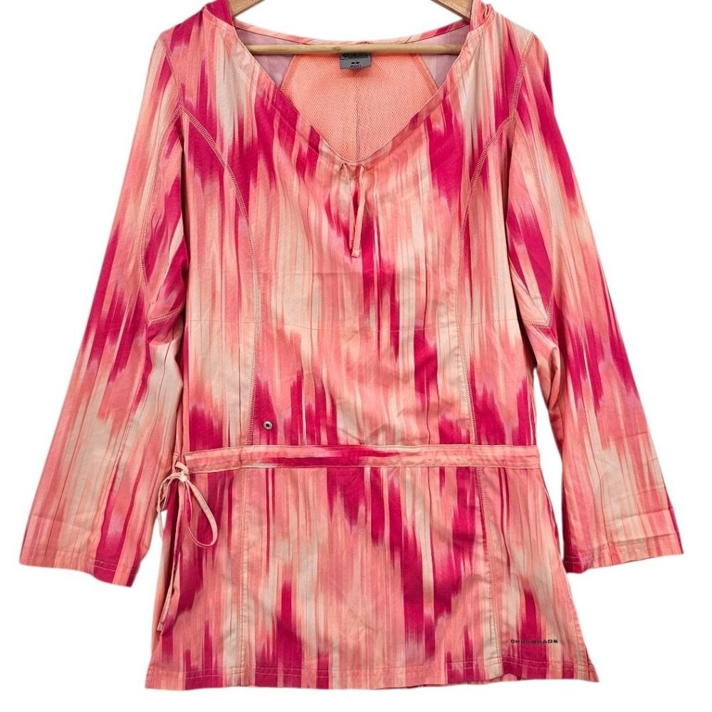 Columbia Womens S Pink Watercolor‎ Pullover Cinch Waist Hooded Cover Up